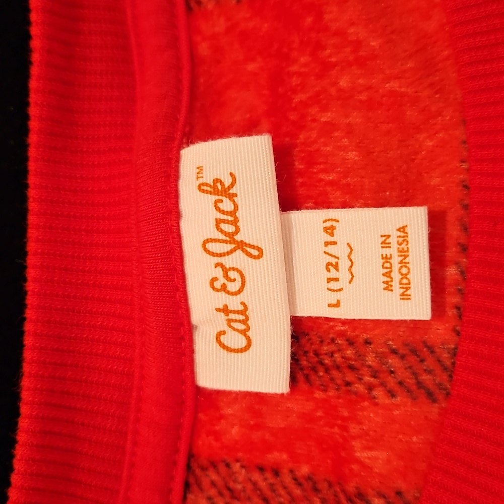 Cat & Jack Red and Black Plaid Velour Sweatshirt - Sz L (12/14) - Picture 3 of 7